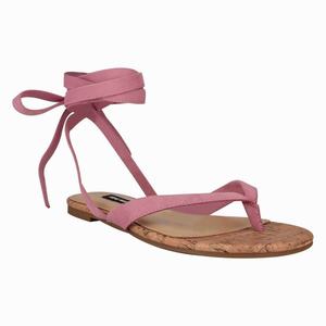 Nine West Tiedup Ankle Wrap Flat Sandals - Pink - Ireland (XC4327695)